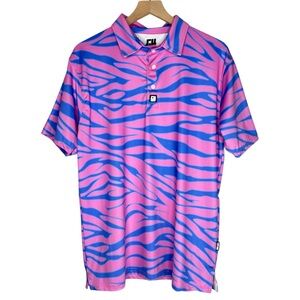 Greater Half Trippin Zebra Performance Polo Shirt Pink & Blue Zebra Large